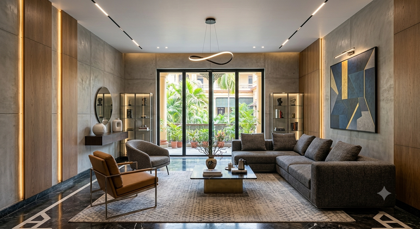 Luxury modern living room interior designed by Decorlane in Kolkata